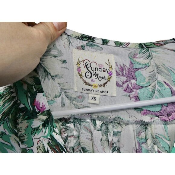 Anthropologie Sunday Mi Amor Maxi Dress Size XS Short Sleeve Floral Tiered Boho - Picture 3 of 12